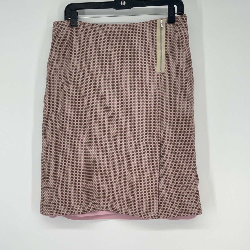 ANN TAYLOR‎ Geometric Print Pencil Skirt Zipper Front Slit Size 10 Office Career